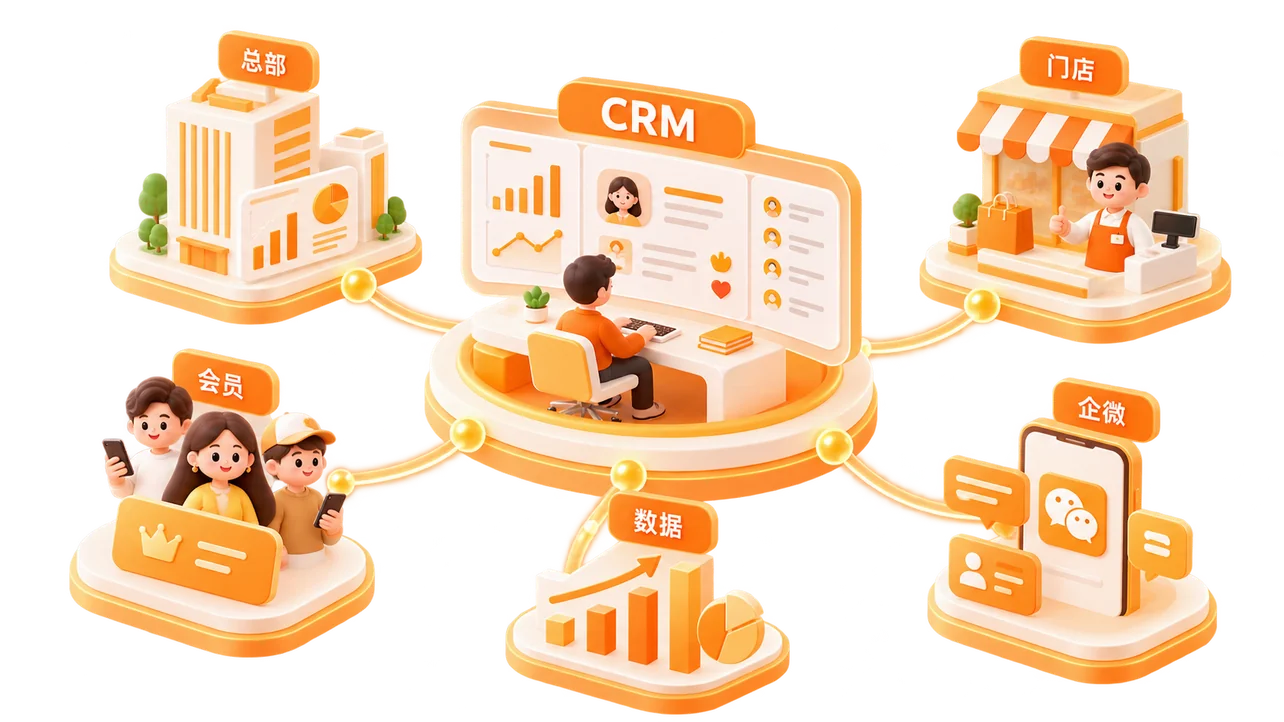 CRM 连接总部、门店、会员与数据