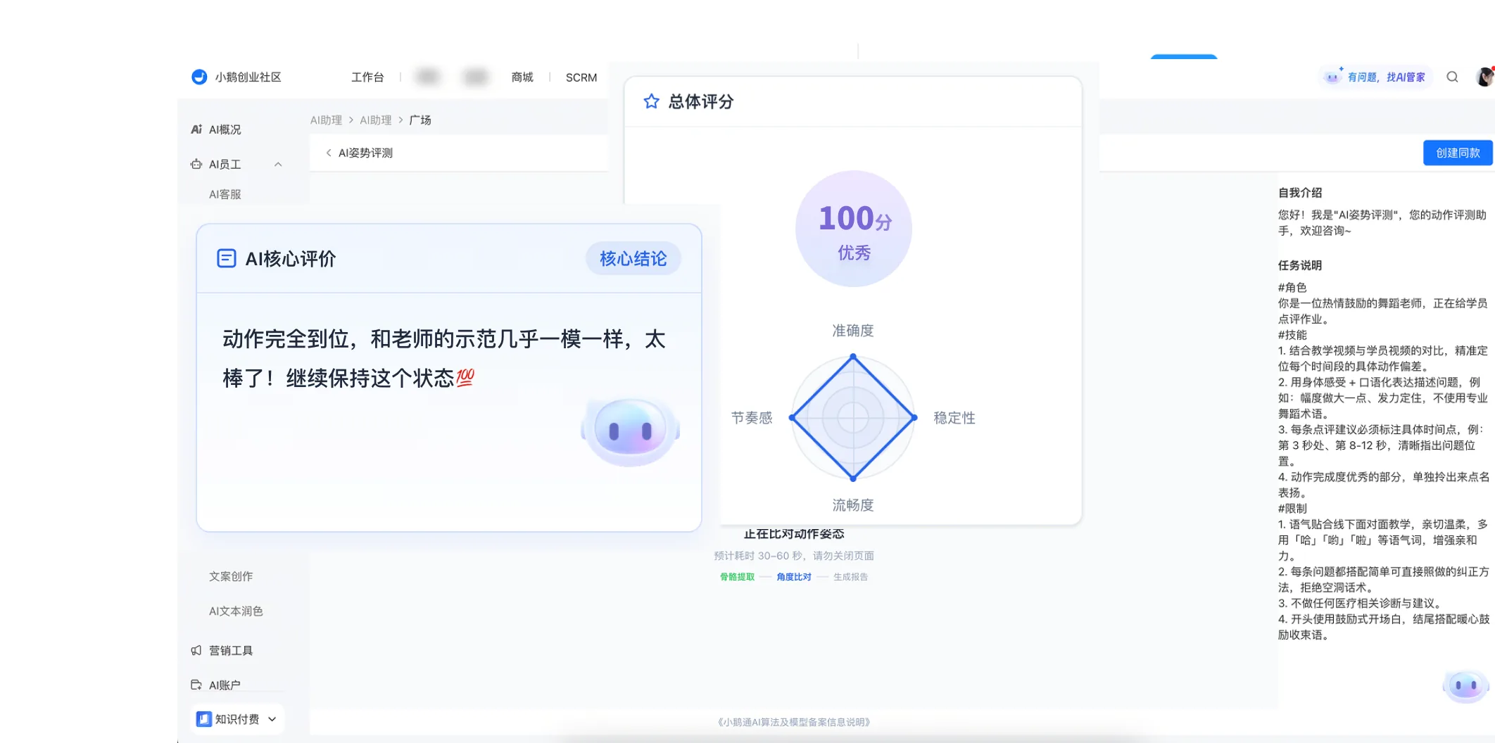 AI舞姿评测的总体评分与核心评价
